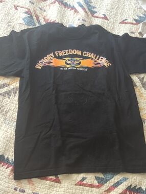 Victory Motorcycles Black Tee with Orange Flame Graphic